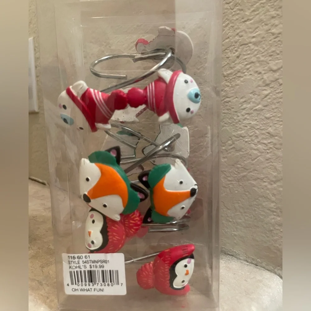 St. Nicholas Square Festive Animal Shower Curtain Hooks- Red, Green, White